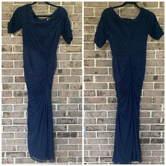 Tadashi Shoji Dress Mesh Indigo Size PS draped - Picture 3 of 7